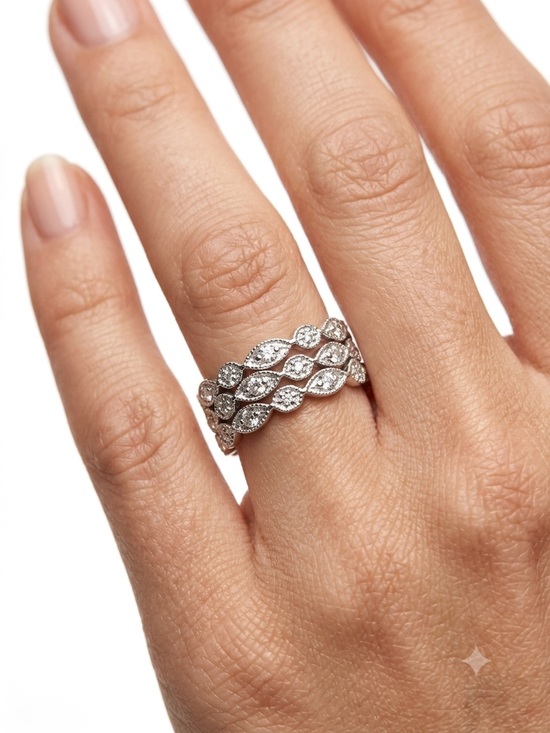 Jewelry - Sterling Silver Vintage-Inspired Milgrain Stackable 3 Ring Set - US 8